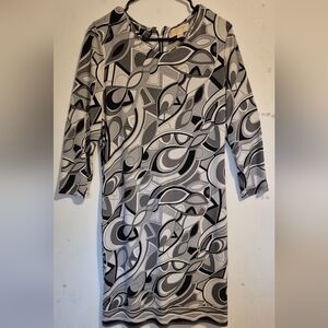 Michael Kors Abstract Black and Gray Long Sleeve Dress